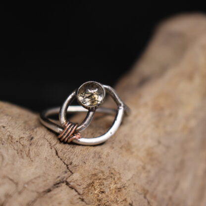 Dew Drop- Solid Sterling Silver and Copper with Tourmalinated Quartz Gemstone