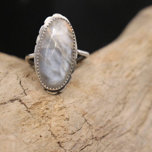 Oceans Inside- Solid Fine Silver and Rainbow Moonstone - Image 2