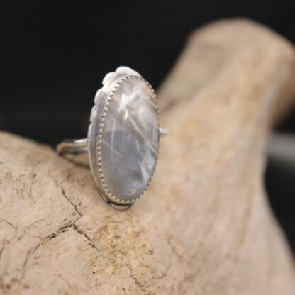 Oceans Inside- Solid Fine Silver and Rainbow Moonstone