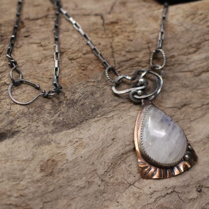 Moonstone Rising - Copper, Sterling Silver and Moonstone Gemstone Necklace - Image 4