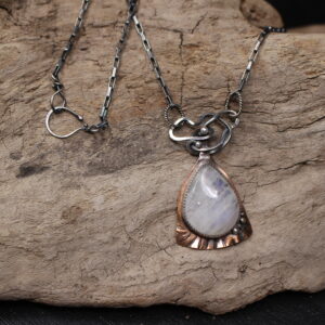 Moonstone Rising - Copper, Sterling Silver and Moonstone Gemstone Necklace