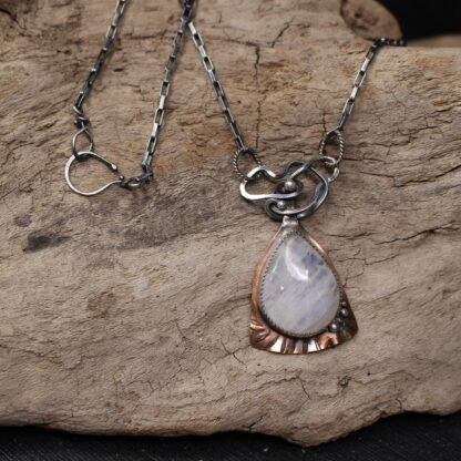 Moonstone Rising - Copper, Sterling Silver and Moonstone Gemstone Necklace