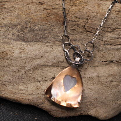 Moonstone Rising - Copper, Sterling Silver and Moonstone Gemstone Necklace - Image 2