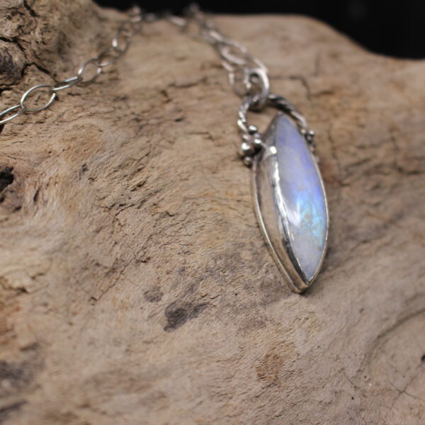 Magnetic Moonstone - Sterling Silver and Rainbow Moonstone Gemstone Necklace - Image 2