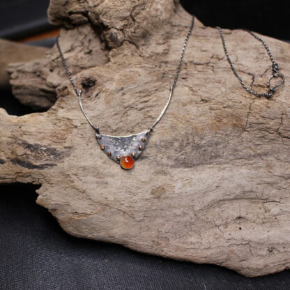 Fountain of Light- Sterling Silver, Copper and Orange Carnelian Agate Necklace - Image 3