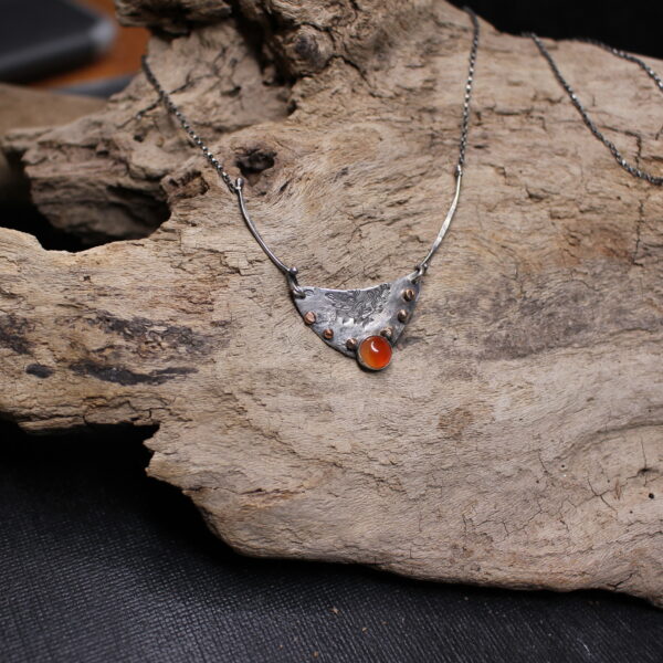 Fountain of Light- Sterling Silver, Copper and Orange Carnelian Agate Necklace - Image 4