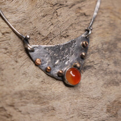 Fountain of Light- Sterling Silver, Copper and Orange Carnelian Agate Necklace