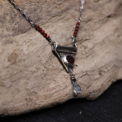 Ancient Tear- Sterling Silver, Madagascar Ruby, Aquamarine and Carnelian Necklace - Image 2