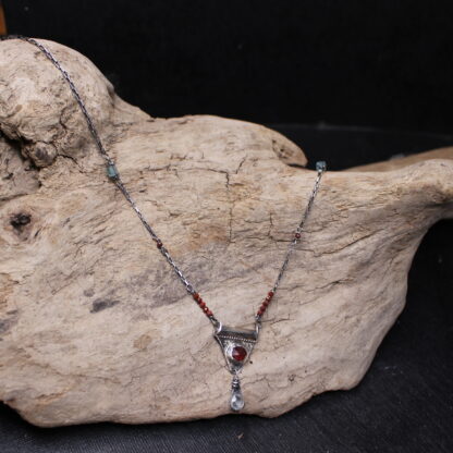 Ancient Tear- Sterling Silver, Madagascar Ruby, Aquamarine and Carnelian Necklace - Image 3