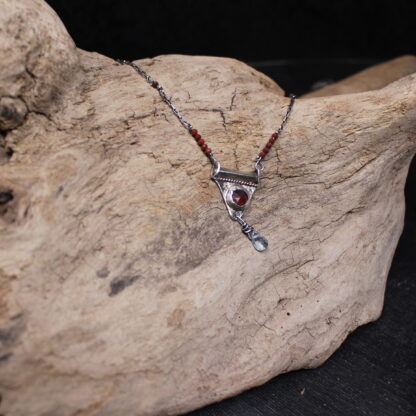 Ancient Tear- Sterling Silver, Madagascar Ruby, Aquamarine and Carnelian Necklace - Image 4