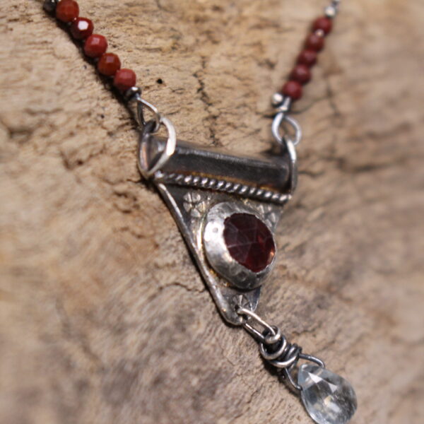 Ancient Tear- Sterling Silver, Madagascar Ruby, Aquamarine and Carnelian Necklace - Image 5