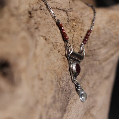 Ancient Tear- Sterling Silver, Madagascar Ruby, Aquamarine and Carnelian Necklace - Image 6