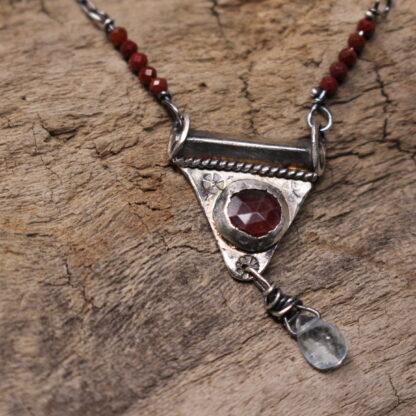 Ancient Tear- Sterling Silver, Madagascar Ruby, Aquamarine and Carnelian Necklace - Image 7