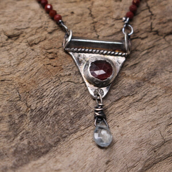 Ancient Tear- Sterling Silver, Madagascar Ruby, Aquamarine and Carnelian Necklace - Image 8