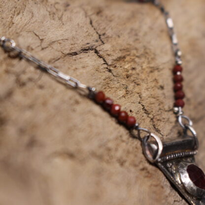 Ancient Tear- Sterling Silver, Madagascar Ruby, Aquamarine and Carnelian Necklace - Image 9