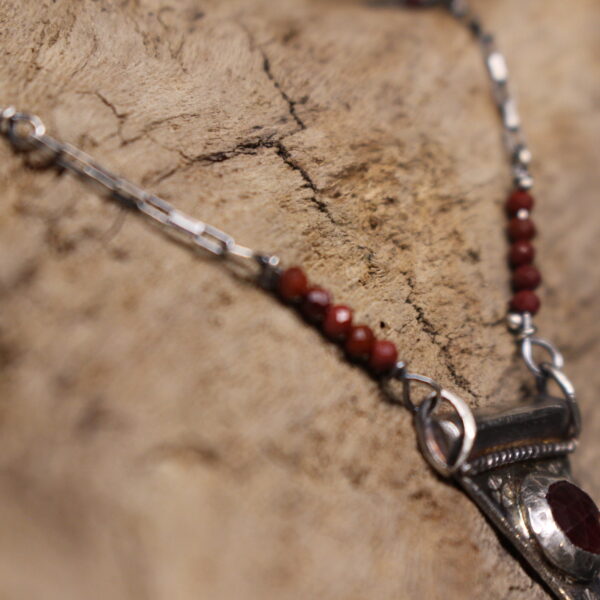 Ancient Tear- Sterling Silver, Madagascar Ruby, Aquamarine and Carnelian Necklace - Image 9