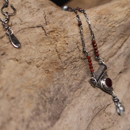 Ancient Tear- Sterling Silver, Madagascar Ruby, Aquamarine and Carnelian Necklace - Image 10