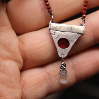 Ancient Tear- Sterling Silver, Madagascar Ruby, Aquamarine and Carnelian Necklace - Image 12