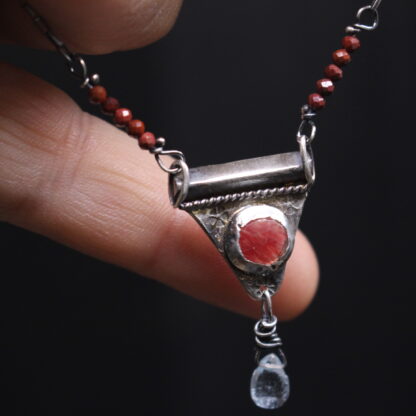 Ancient Tear- Sterling Silver, Madagascar Ruby, Aquamarine and Carnelian Necklace - Image 14