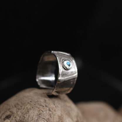 Oceans Inside- Solid Rustic Fine Silver Ring (Labradorite Gemstone)